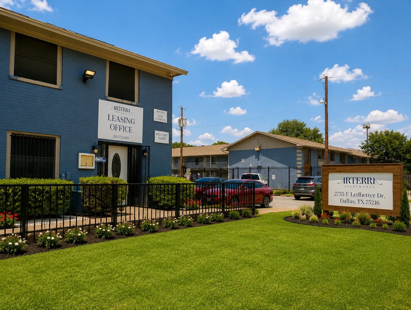 Arterra leasing office and entry sign at 2755 E Ledbetter Dr